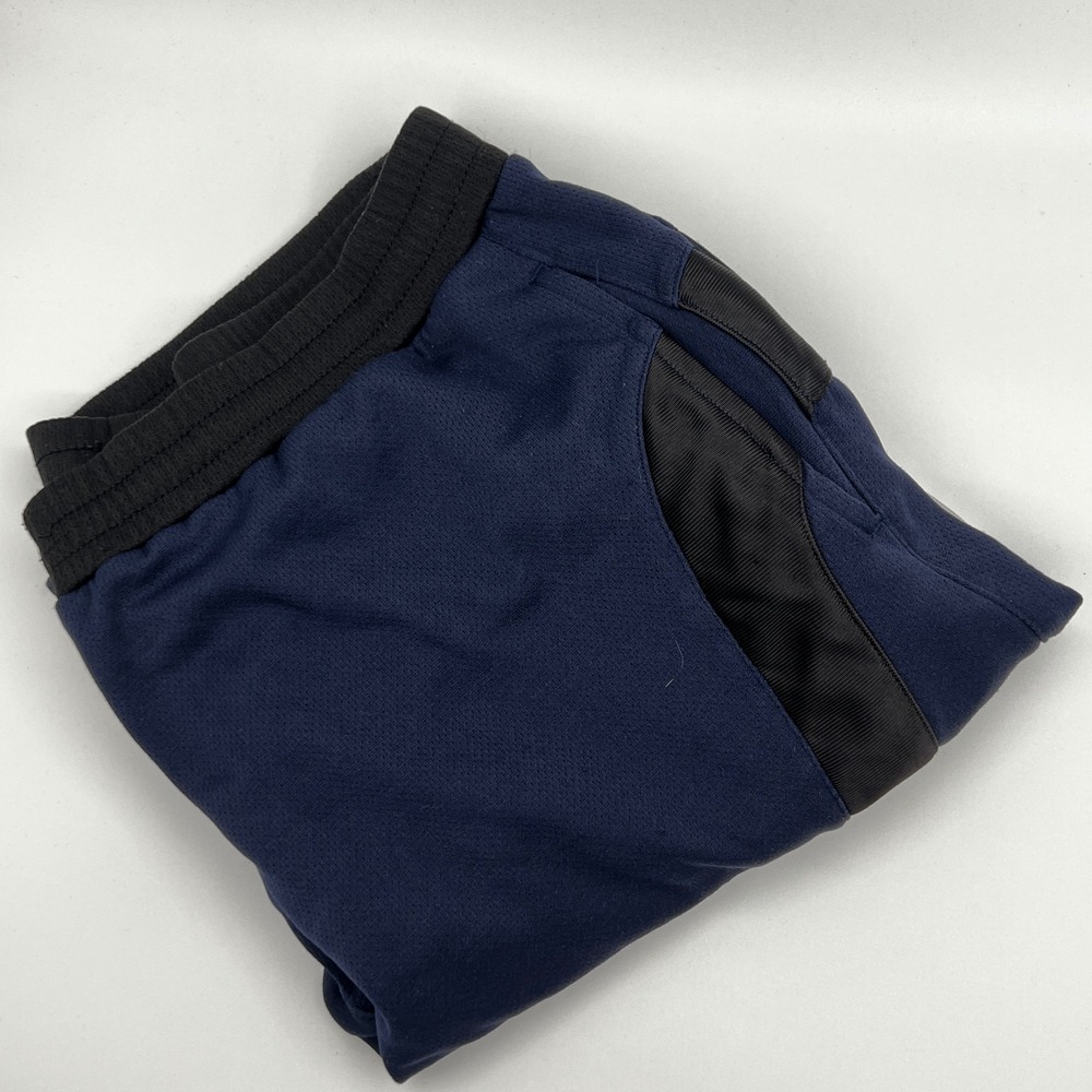 AND1 Basketball Shorts Mens L Navy Blue Excellent Striped Mesh Athletic